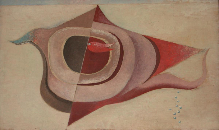 Otto Tschumi, «grosser + kleiner Fisch», 1936, Öl auf Holz, 30 x 50 cm